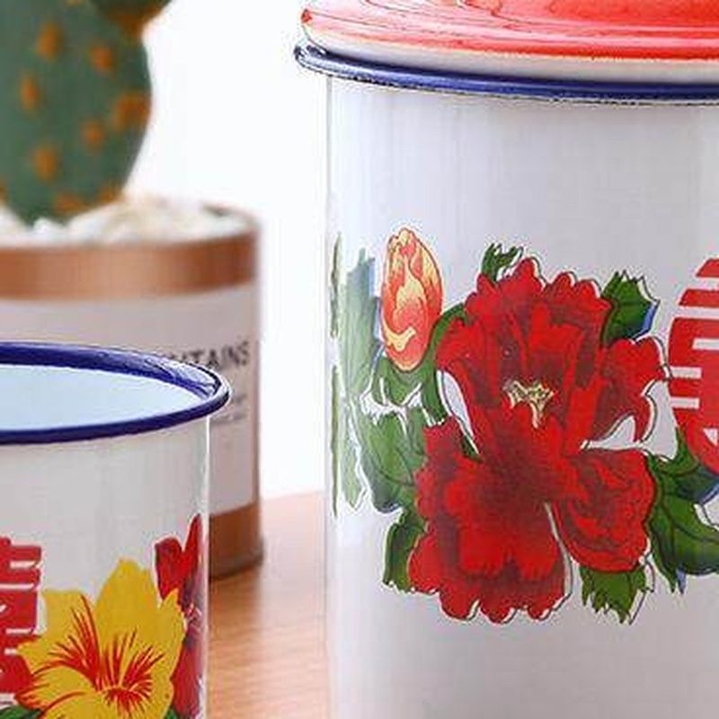 怀旧搪瓷茶缸 带盖大号复古杯 细节图2